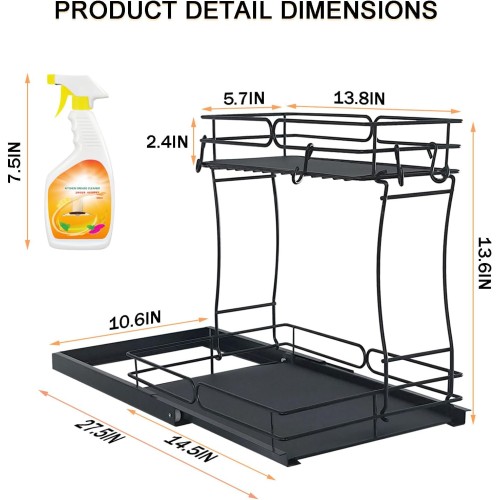 2 Tier Sliding Basket Drawer Organizer, 2023 Upgraded Pull Out Under Sink Cabinets Organizer,Multipurpose Kitchen Bathroom Laundry Room Organizers(Request at Least 11 inch Cabinet Opening)
