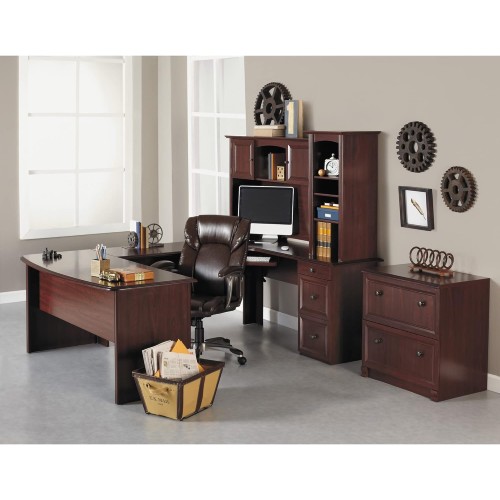 Realspace® Broadstreet 65" W U-Shaped Executive Corner Desk, Cherry