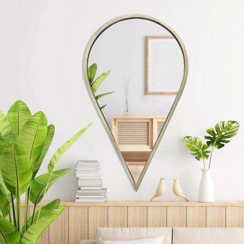 Wall Mirror Decorative Mirrors Mounted Decor Tear Drop Shape Wall-Mounted Gold for Bedroom Living Room Entryway Bathroom Vanity(Gold, 1-Pack)