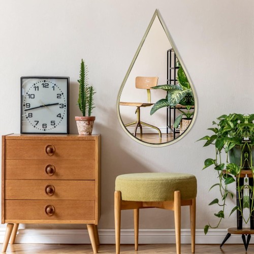 Wall Mirror Decorative Mirrors Mounted Decor Tear Drop Shape Wall-Mounted Gold for Bedroom Living Room Entryway Bathroom Vanity(Gold, 1-Pack)