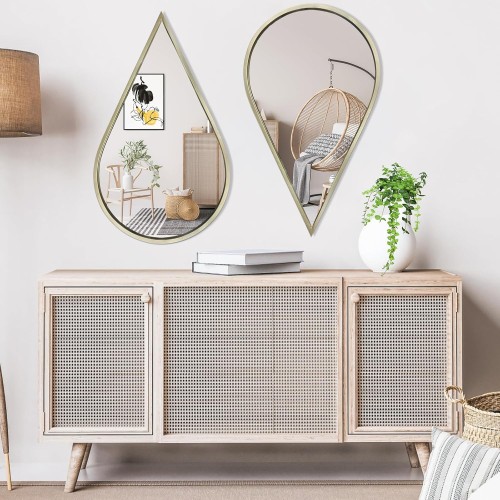 Wall Mirror Decorative Mirrors Mounted Decor Tear Drop Shape Wall-Mounted Gold for Bedroom Living Room Entryway Bathroom Vanity(Gold, 1-Pack)