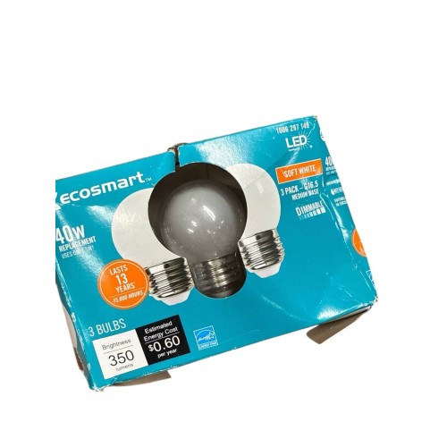 (3-Pk) EcoSmart Dimmable LED Light Bulb Glass Soft White G16.5 2700K 40W 120V
