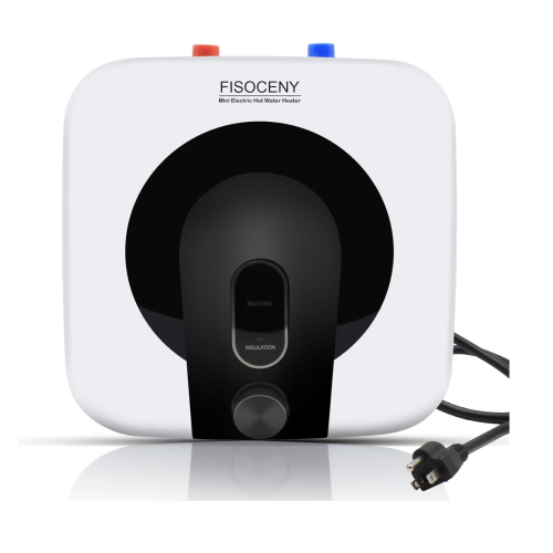 2.5 Gallon Mini Tank Water Heater Under Sink Hot Water Heater 1500W 110V 120V Water Heaters for RV Kitchen 1/2”NPT Stainless Steel Hose 3-way Fitting Black