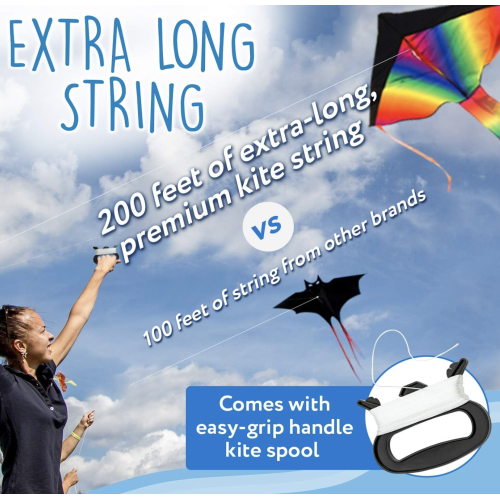 IMPRESA Large Rainbow Delta Kite - Easy to Assemble, Launch, Fly - Premium Quality, Great for Beach Use - The Best Kite for Everyone - Girls, Boys, Kids, Adults, Beginners and Pros -