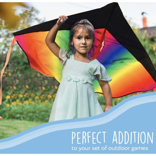 IMPRESA Large Rainbow Delta Kite - Easy to Assemble, Launch, Fly - Premium Quality, Great for Beach Use - The Best Kite for Everyone - Girls, Boys, Kids, Adults, Beginners and Pros -