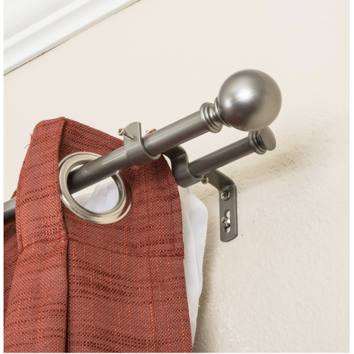 Decopolitan 5/8" Classic Ball Double Curtain Rod Set, 26 to 48 Inches, Dark Nickel