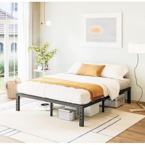 Bed-Frame-Queen, 14 Inch Metal Platform Bed-Frame No Box Spring Needed, Heavy Duty, Easy Assembly, Noise Free, Black