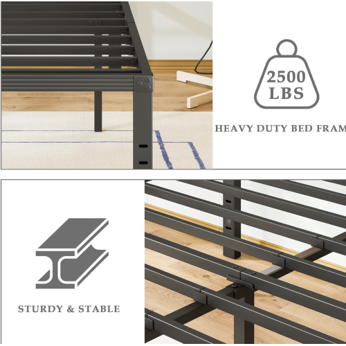 Bed-Frame-Queen, 14 Inch Metal Platform Bed-Frame No Box Spring Needed, Heavy Duty, Easy Assembly, Noise Free, Black