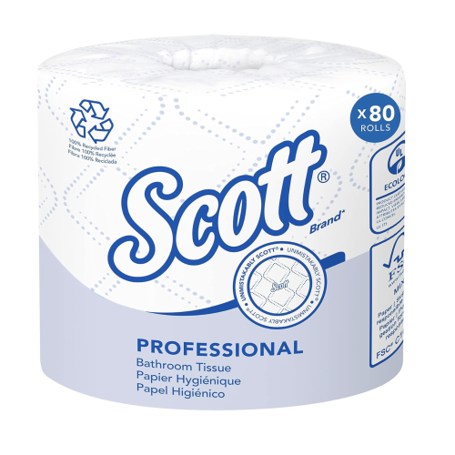 Scott Professional 100% Recycled Fiber Standard Roll Bulk Toilet Paper (13217), 2-Ply, Elevated Design, White, Individually Wrapped (80 Rolls of 473 Sheets, 37,840 Sheet Total)