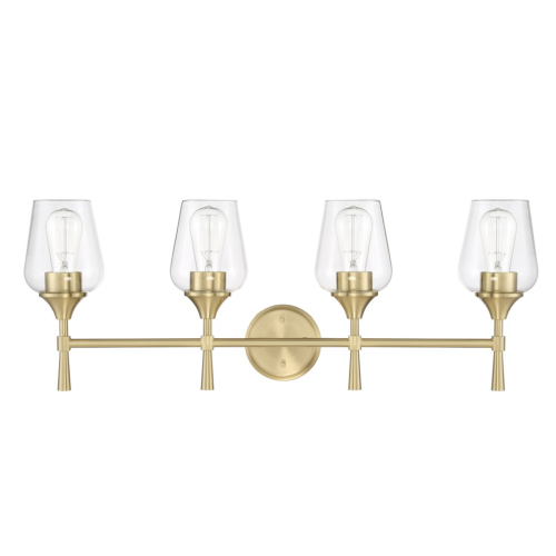 Sunset Lighting Four Light Stella Vanity - Clear Glass - With Champagne Gold Finish
