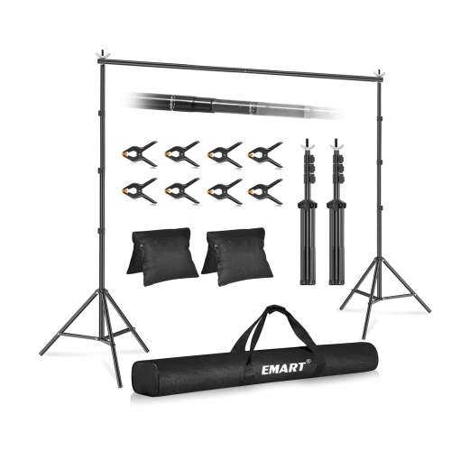 EMART Backdrop Stand 10x10ft(WxH) Photo Studio Adjustable Background Stand Support kit with 2 Crossbars, 8 Clamps, 2 Sandbags and Carry Bag for Parties, Events Decoration, Wedding, Photography