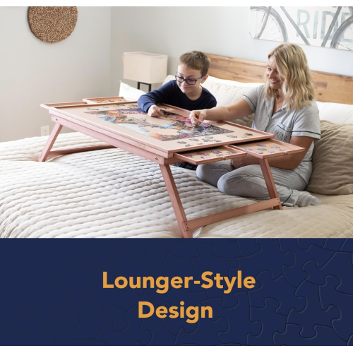 Bits and Pieces - Jumbo Puzzle Plateau Lounger with Cover, Legs, and Storage Drawers - 1500 pc Puzzle Accessories - Portable Puzzle Table - 25½”x 34½”
