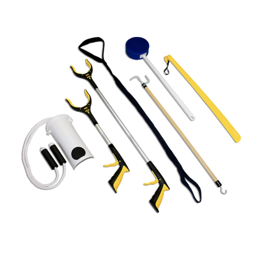 RMS Premium 7-Piece Hip Knee Replacement Kit with Leg Lifter, 19 and 32 inch Rotating Reacher Grabber, Long Handle Shoe Horn, Sock Aid, Dressing Stick, Bath Sponge - for Knee or Back Surgery Recovery