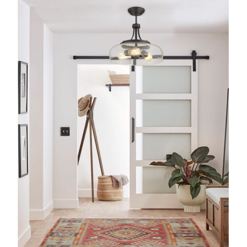 EAPUDUN Farmhouse Semi Flush Mount Ceiling Light Fixture, 3-Light Industrial Pendant Light in Oil Rubbed Bronze Finish with Clear Seeded Glass Shade, SMA1126-ORB