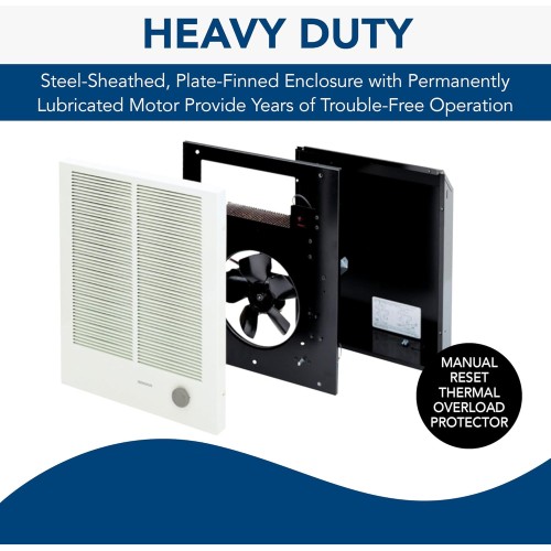 Broan-NuTone 194 High Capacity Wall Heater, White Painted Grille, 3000/1500 Watt 240 VAC, Covers 300 sq. ft. at Factory Wired Voltage