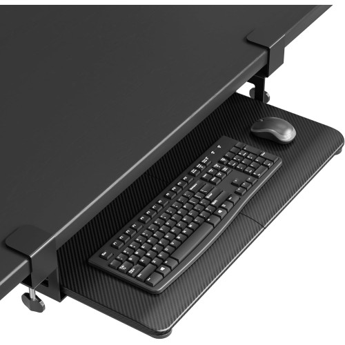 BONTEC KMT01 Under Desk Keyboard Tray, Pull-Out Keyboard & Mouse Platform with C-Clamp, 25.6 x 11.8 in Space-Saving Ergonomic Slide-Out Drawer, Black Carbon Fiber