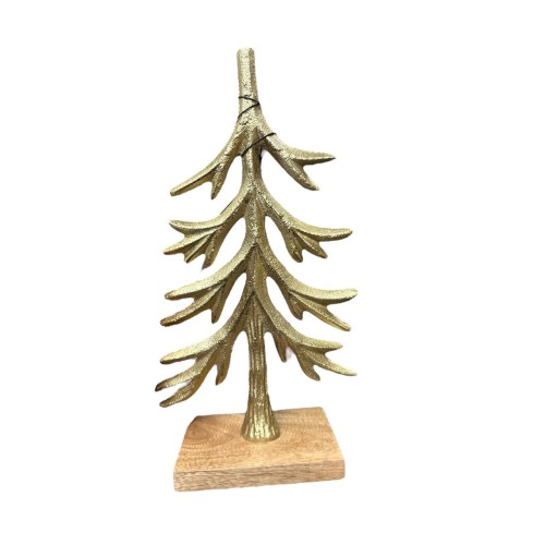 NEW Arctic Holiday (Pottery Barn Dupe) Gold Sculpted Metal Tree Marble Base 15”