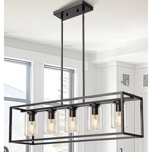 YANSUN 5-Light Matte Black Industrial Linear Island 