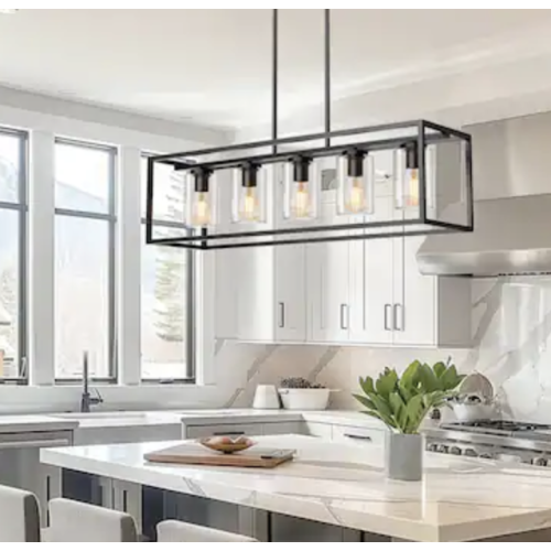 YANSUN 5-Light Matte Black Industrial Linear Island 