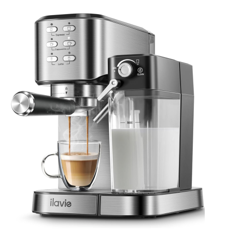 Espresso Machine with Integrated Automatic Milk Frother 6 in 1, 20 Bar Espresso Cappuccino Latte Maker with 24 oz Detachable Milk Reservoir, Ideal for Home Use