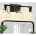 CCYCOL Bathroom Light Fixtures, 3-Light Over Mirror Vanity Lights with Thick Glass Shade, Modern Black Lighting for Bathroom, Bedroom, Hallway