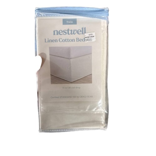 Nestwell Linen Cotton Blend Bedskirt Twin | White 15" Drop Tailored Minimalist