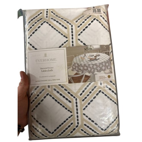Everhome™ Diamond Weave 70" Round Tablecloth in Tan/Black/White Discontinued NWT