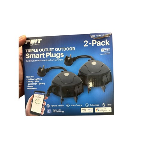Feit Electric Triple Outlet Outdoor Smart Plugs, 2-Pack, WiFi, Controls Devices from Anywhere, Voice Control, Schedules, Timer, Compatible with Alexa and Google Home, Black