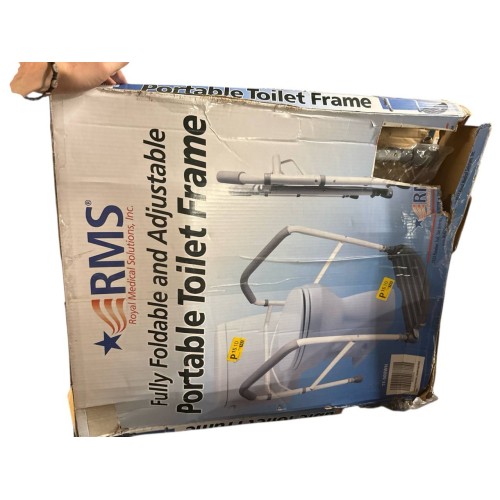 RMS Toilet Safety Frame & Rail - Folding & Portable Bathroom Toilet Safety Rails - Handrail Toilet Bars with Adjustable Height (White)