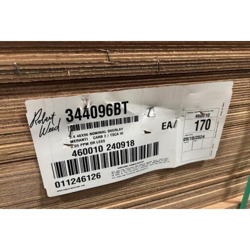 Quantity of (10) Bundles of 3.4mm 48 x 96 Nominal Overlay Meranti Plywood