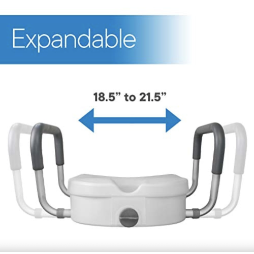 RMS Raised Toilet Seat - 5 Inch Elevated Riser With Adjustable Padded Arms - Toilet Safety Seat For Elongated Or Standard Commode