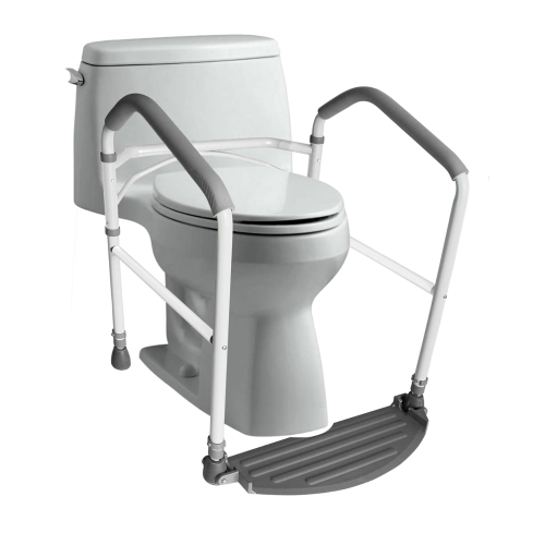RMS Toilet Safety Frame & Rail - Folding & Portable Bathroom Toilet Safety Rails - Handrail Toilet Bars with Adjustable Height (White)