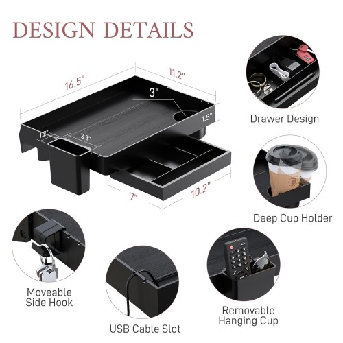 SOLEJAZZ Bedside Shelf for Bed, Foldable Bunk Bed Shelf Clip On Nightstand Tray College Dorm Room Table Caddy with Cup & Cord Holder for Top Bunk Organizer Bedroom Nightstand, Black