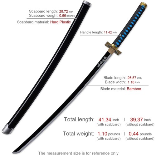 Zisu Demon Katana Sword, About 41 inches, Hashira Pillars & Protagonist Katana for Cosplay Purpose, Anime Original Texture