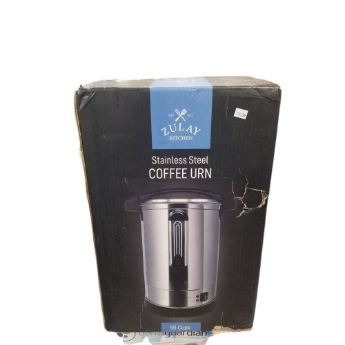 Zulay Commercial Coffee Maker Machine Urn - Large Percolator Pot Dispenser With Double-Wall Stainless Steel, Quick Brew, Stays Hot - Also for Water, Tea, Beverage at Events & Catering - 50 Cup Silver