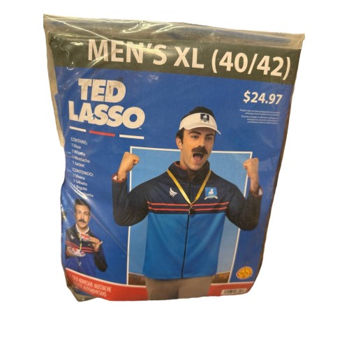 Ted Lasso Costume Size Xl AFC Richmond Soccer Jacket Visor Whistle Mustache New