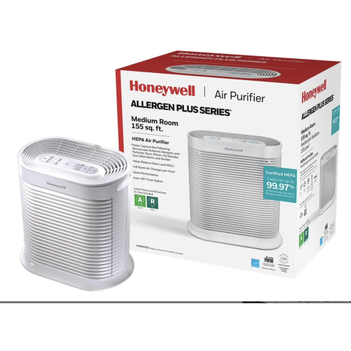 Honeywell AllergenPlus HEPA Air Purifier, Airborne Allergen Reducer for Medium Rooms, Reduces Allergens, Smoke, Wildfire Smoke, Pollen, Pet Dander and More, White, HPA104