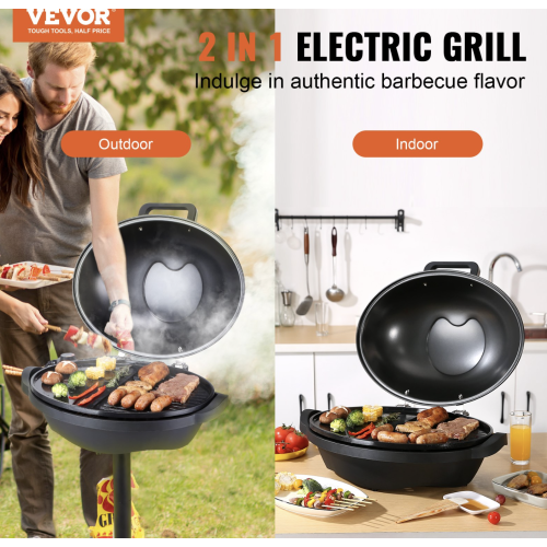 VEVOR Indoor/Outdoor Electric Grill, 1800W 200sq.in Electric BBQ Grill with Zone Grilling Surface, Removable Stand, Non-stick Patio Grill with Adjustable Temperature for Party Camping Yard
