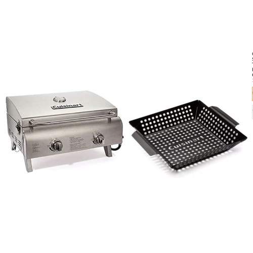 Cuisinart CGG-306 Chef's Style Portable Propane Tabletop 20,000 BTU Professional Gas Grill + Cuisinart CNW-328 Non Stick 11-Inch Grill Wok