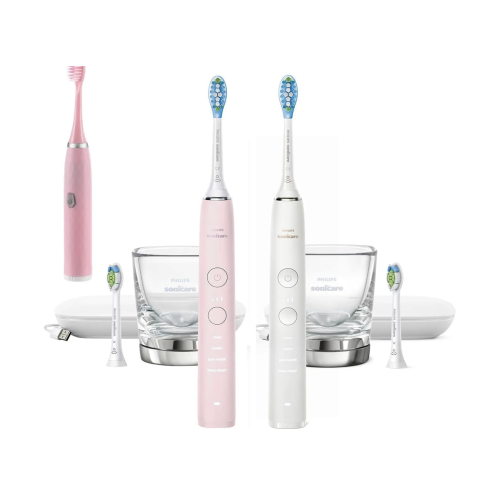 Philips Sonicare DiamondClean 9000 Connected Rechargeable Electric Power Toothbrush, 2-Pack, Pink + White - Bluetooth, 3 Intensities, 2 Weeks Operating time, Charging Travel Case