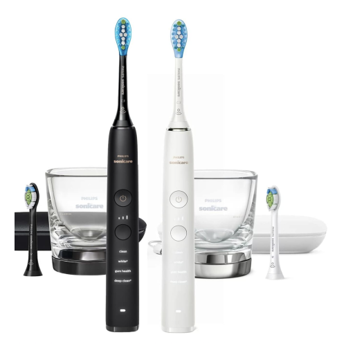 PHILIPS Sonicare DiamondClean 9000 Connected Rechargeable Electric Power Toothbrush, 2-Pack, Black + White - Bluetooth, 3 Intensities, 2 Weeks Operating time - BROAG Random Color Electric Toothbrush