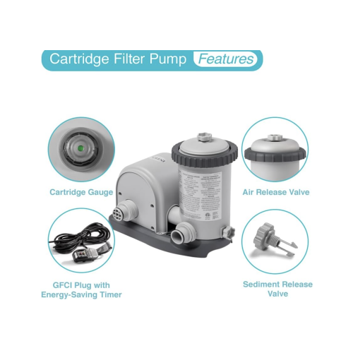 INTEX C1500 Krystal Clear Cartridge Filter Pump for Above Ground Pools: 1500 GPH Pump Flow Rate – Improved Circulation and Filtration – Easy Installation – Improved Water Clarity – Easy-to-Clean
