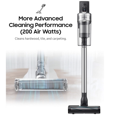 Samsung Jet 90 Cordless Stick Vacuum Long Lasting Battery and 200 Air Watt Suction Power, Complete with Telescopic Pipe, Titan Silver