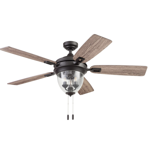 Honeywell Ceiling Fans Glencrest, 52 Inch Indoor Outdoor LED Ceiling Fan with Light, Pull Chain, Dual Mounting Options, ETL Damp Rated, Dual Finish Blades, Reversible Motor - 51653