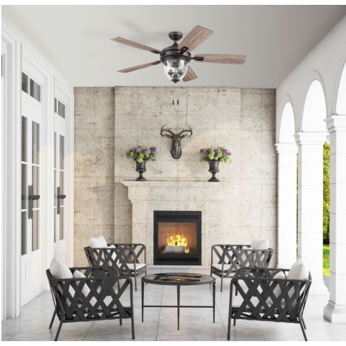 Honeywell Ceiling Fans Glencrest, 52 Inch Indoor Outdoor LED Ceiling Fan with Light, Pull Chain, Dual Mounting Options, ETL Damp Rated, Dual Finish Blades, Reversible Motor - 51653