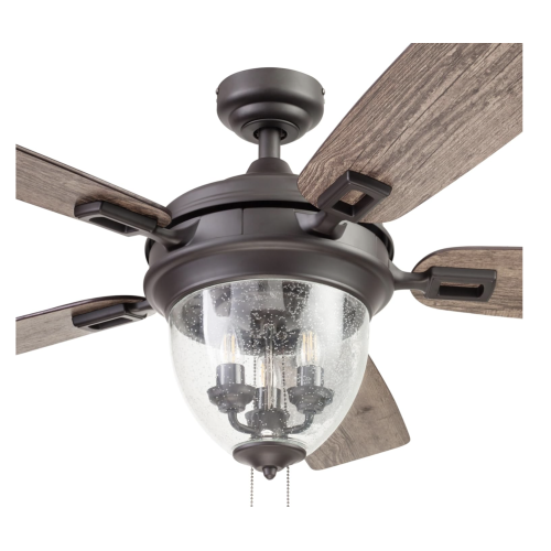 Honeywell Ceiling Fans Glencrest, 52 Inch Indoor Outdoor LED Ceiling Fan with Light, Pull Chain, Dual Mounting Options, ETL Damp Rated, Dual Finish Blades, Reversible Motor - 51653
