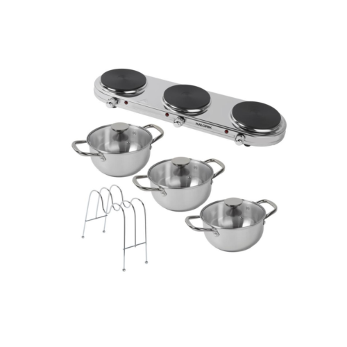 Kalorik Stainless Steel Triple Buffet Burner w/Pots, Lids & Lid Rest - Silver