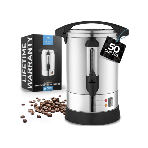 Zulay Commercial Coffee Maker Machine Urn - Large Percolator Pot Dispenser With Double-Wall Stainless Steel, Quick Brew, Stays Hot - Also for Water, Tea, Beverage at Events & Catering - 50 Cup Silver