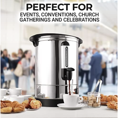 Zulay Commercial Coffee Maker Machine Urn - Large Percolator Pot Dispenser With Double-Wall Stainless Steel, Quick Brew, Stays Hot - Also for Water, Tea, Beverage at Events & Catering - 50 Cup Silver