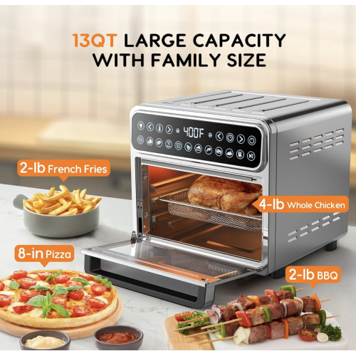 11-in-1 Air Fryer Oven 13QT Stainless Steel Air Fryer - Airfryer Combo Oven 1500W Large Capacity Multifunction Toaster Oven with Recipe & 6 Accessories ETL Certified (13QT)